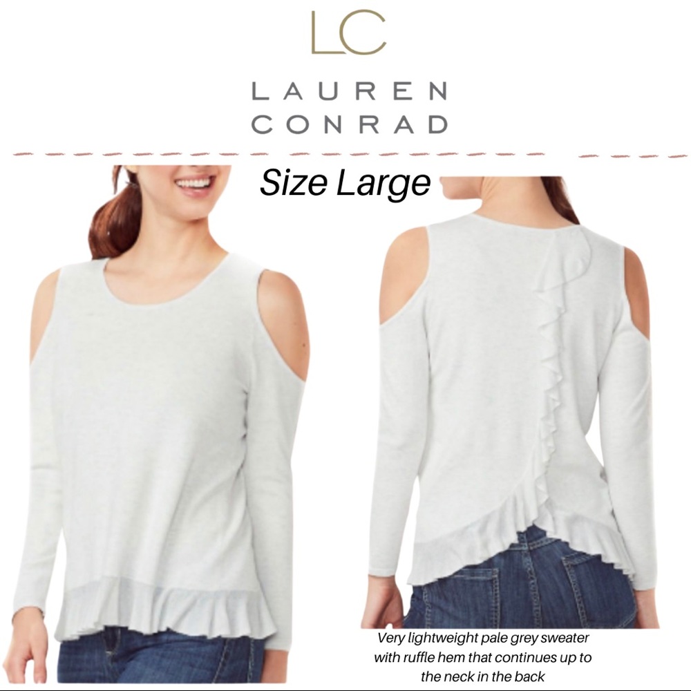 *Price ⬇️*_Lauren Conrad lt wt lt grey sweater size L, ruffle hem
